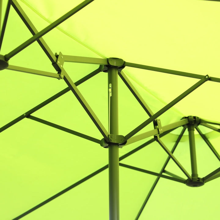 15ft Double Twin Canopy Patio Deck Umbrella Sun Shade Shelter w UV Protection Crank, Lime Green