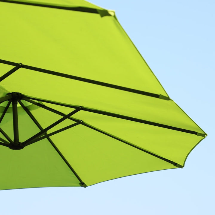 15ft Double Twin Canopy Patio Deck Umbrella Sun Shade Shelter w UV Protection Crank, Lime Green