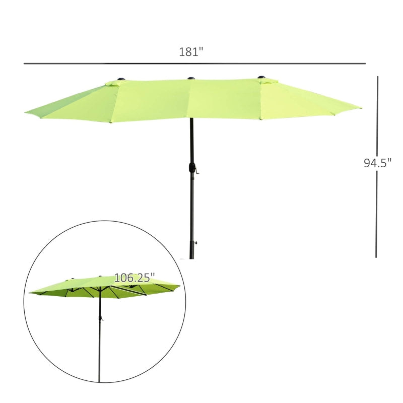 15ft Double Twin Canopy Patio Deck Umbrella Sun Shade Shelter w UV Protection Crank, Lime Green