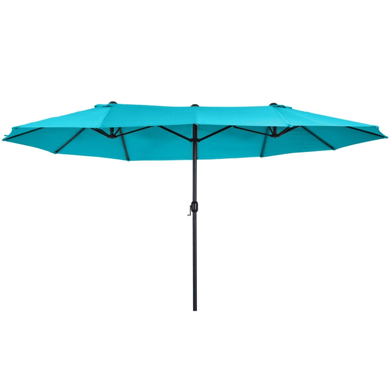 15ft Double Twin Canopy Patio Deck Umbrella Shade Shelter w UV Protection Crank, Turquoise Blue
