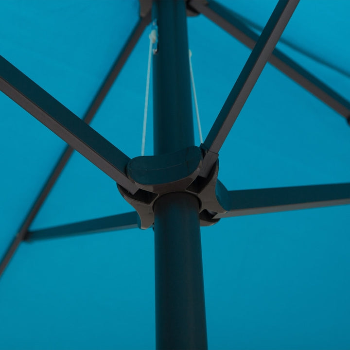 15ft Double Twin Canopy Patio Deck Umbrella Shade Shelter w UV Protection Crank, Turquoise Blue
