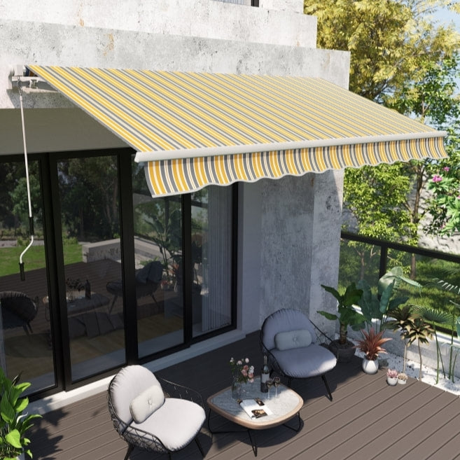 11.8 x 9.8ft Manual Retractable Awning Sun Shade Canopy Aluminum Steel for Patio - Yellow, Grey