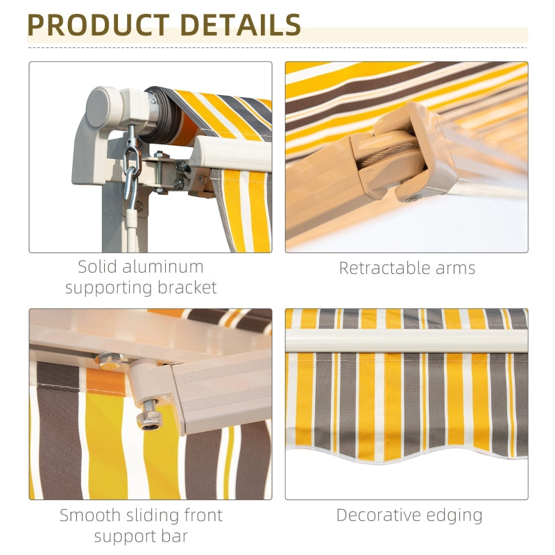 11.8 x 9.8ft Manual Retractable Awning Sun Shade Canopy Aluminum Steel for Patio - Yellow, Grey