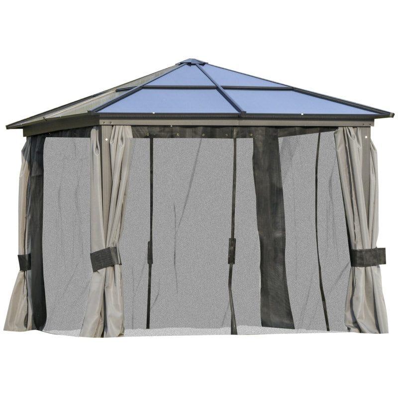 10' x 10' PC Hardtop Aluminum Frame Gazebo Canopy Shade Shelter w/ Curtains, Mesh - Grey, Black