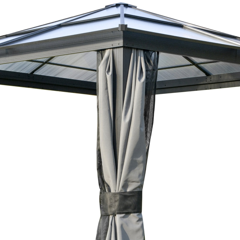 10' x 10' PC Hardtop Aluminum Frame Gazebo Canopy Shade Shelter w/ Curtains, Mesh - Grey, Black