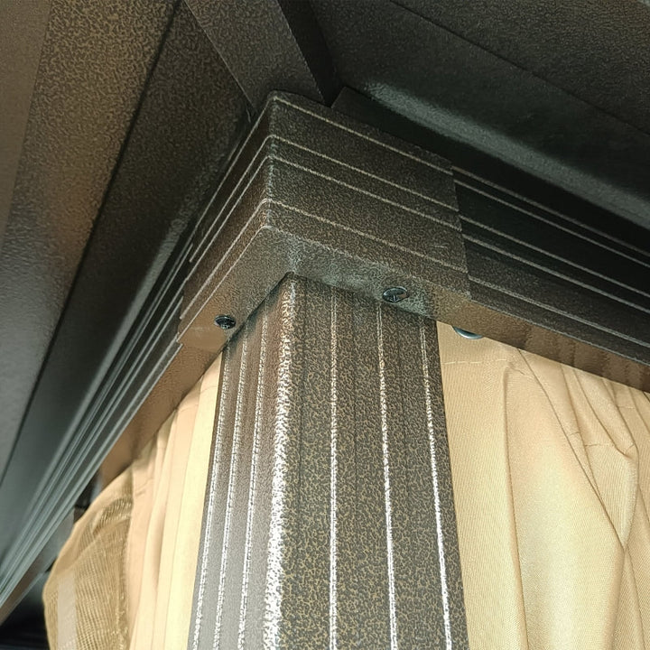 10' x 10' Steel Hardtop Aluminum Frame Gazebo Canopy Sun Shelter w Curtain, Mosquito Net, Brown
