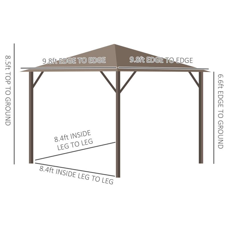 10' x 10' Steel Hardtop Aluminum Frame Gazebo Canopy Sun Shelter w Curtain, Mosquito Net, Brown