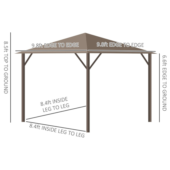10' x 10' Steel Hardtop Aluminum Frame Gazebo Canopy Sun Shelter w Curtain, Mosquito Net, Brown