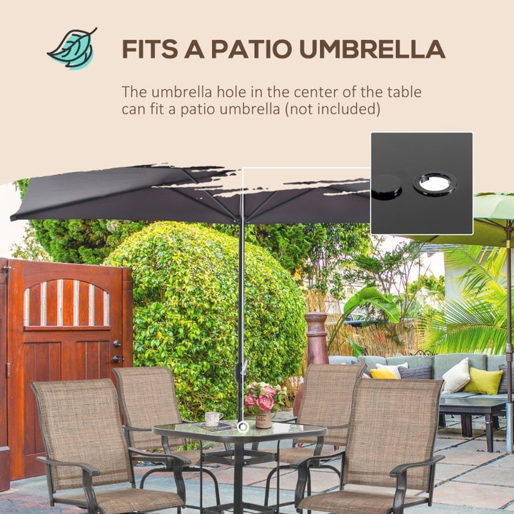 5pc Steel High Bistro Dining Glass Table Set w 4 Swivel Chairs for Outdoor Patio Deck - Brown