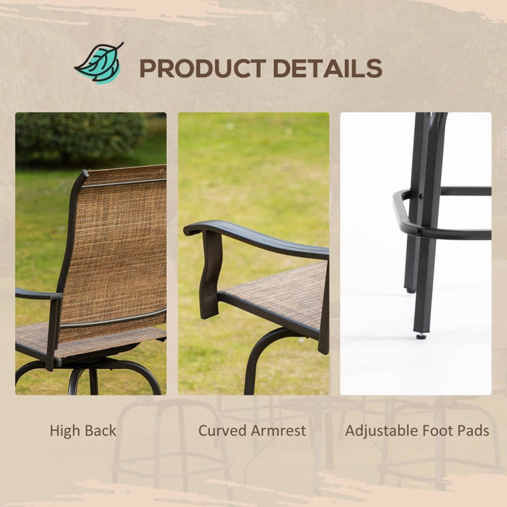 5pc Steel High Bistro Dining Glass Table Set w 4 Swivel Chairs for Outdoor Patio Deck - Brown