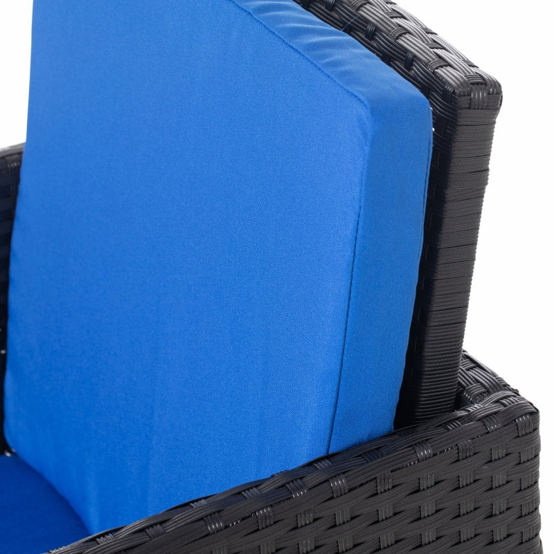 9pc Compact PE Rattan Wicker Dining Table Set w/ Cushions for Outdoor Patio Deck - Black & Blue