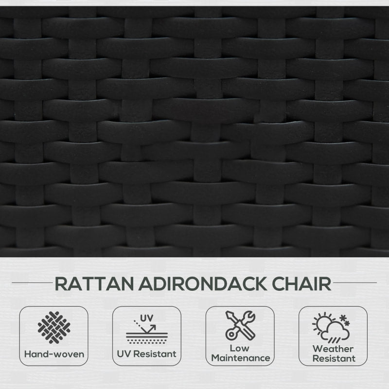 PE Rattan Wicker Muskoka Adirondack Chair Lounger Patio Deck Garden Seat, Brown, Grey Cushion