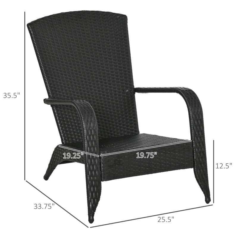 PE Rattan Wicker Muskoka Adirondack Chair Lounger Patio Deck Garden Seat, Brown, Grey Cushion