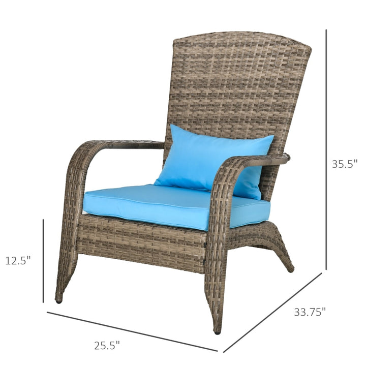 PE Rattan Wicker Muskoka Adirondack Chair Lounge Patio Deck Garden Seat, Lt Brown, Blue Cushion