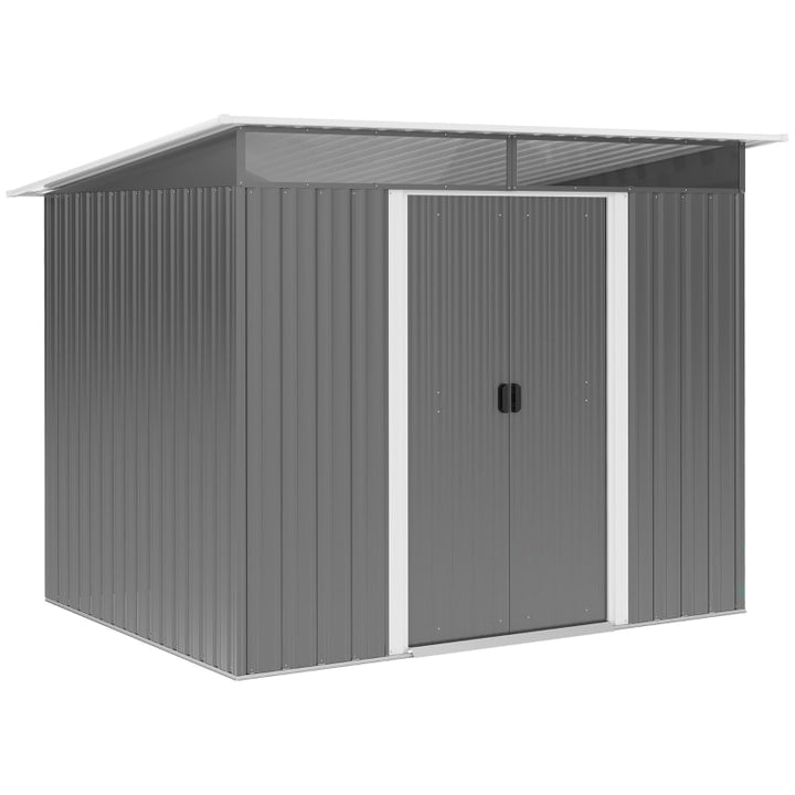 6.5’ x 8.5’ Outdoor Metal Storage Shed Organizer w/ Double Doors, Drainage for Patio - Grey