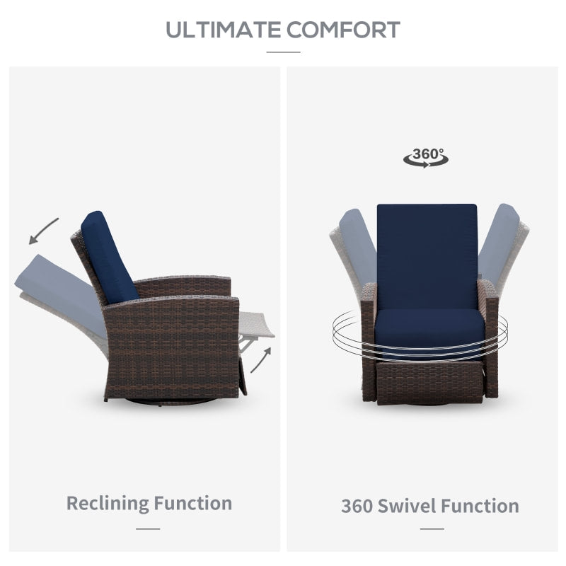 PE Rattan Wicker Outdoor Recliner Lounger Chair, Patio Tanning Beach Pool Deck Garden - DK Blue