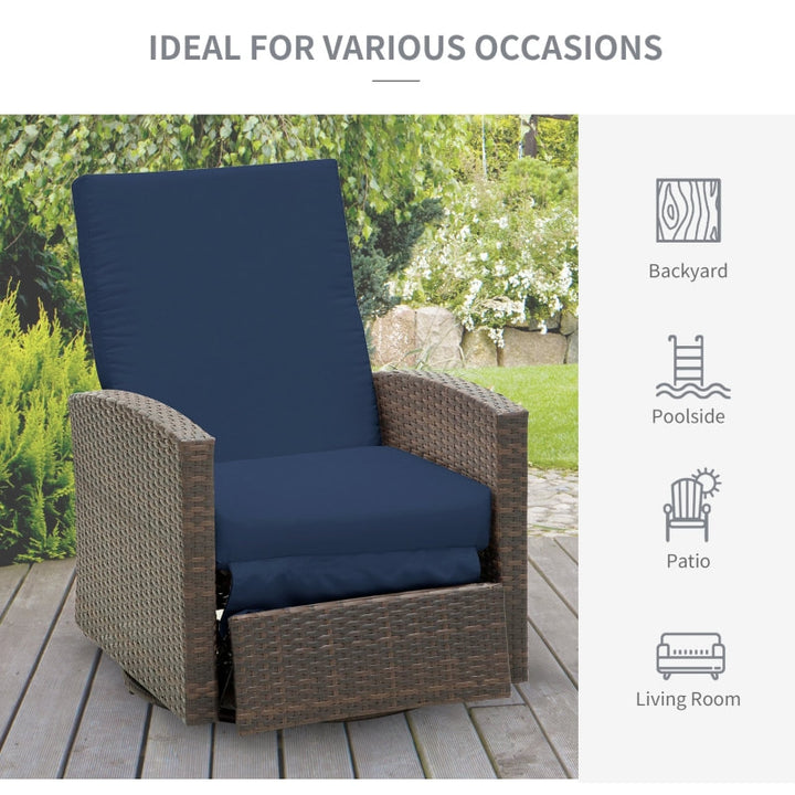 PE Rattan Wicker Outdoor Recliner Lounger Chair, Patio Tanning Beach Pool Deck Garden - DK Blue