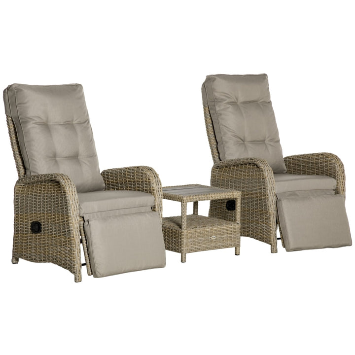 3pc Premium PE Rattan Wicker Aluminum Recliner Lounge Chairs Patio Set w Cushions, Khaki Beige
