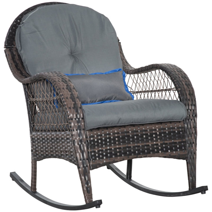 Outdoor PE Rattan Wicker Rocking Chair w Cushions for Garden Patio Deck Backyard - Grey & Brown
