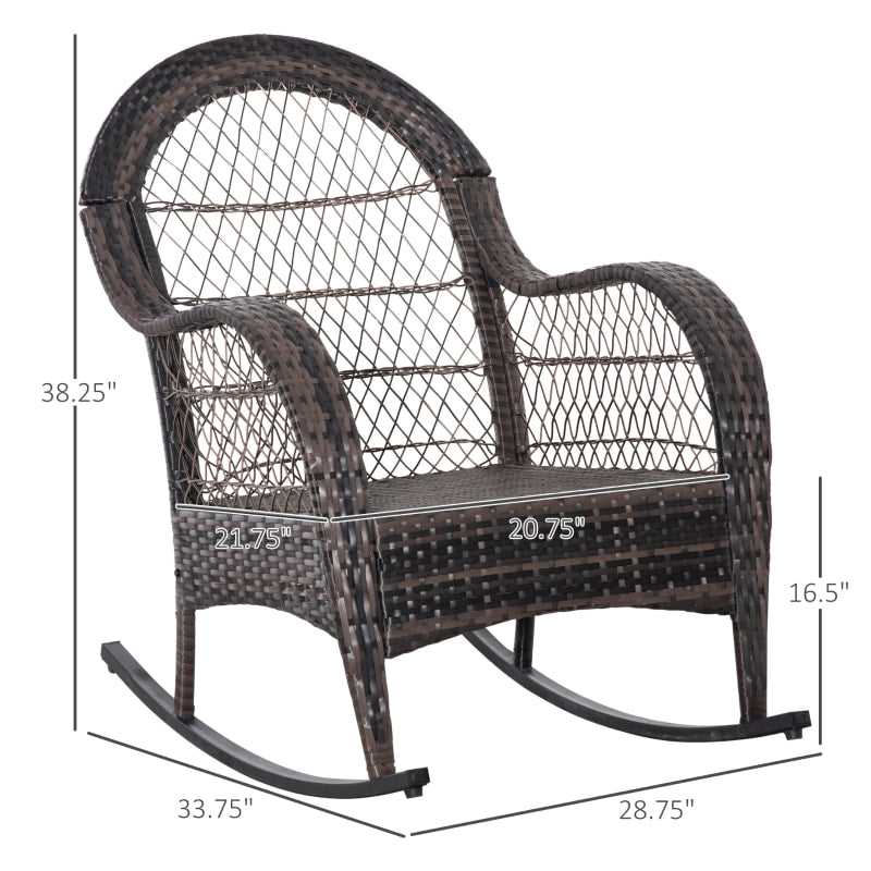 Outdoor PE Rattan Wicker Rocking Chair w Cushions for Garden Patio Deck Backyard - Grey & Brown