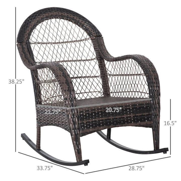 Outdoor PE Rattan Wicker Rocking Chair w Cushions for Garden Patio Deck Backyard - Grey & Brown