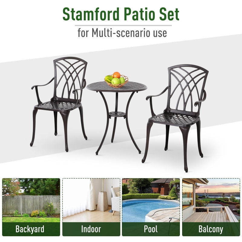 3pc Modern Cast Aluminum Bistro Table & Chair Dining Set, Outdoor Garden Patio Deck, Dark Brown