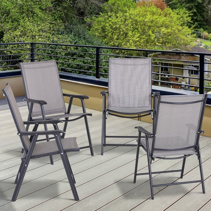 Set of 4 Folding Lounge Dining Mesh Lawn Chair Seats for Outdoor Patio Pool Deck Garden, Grey