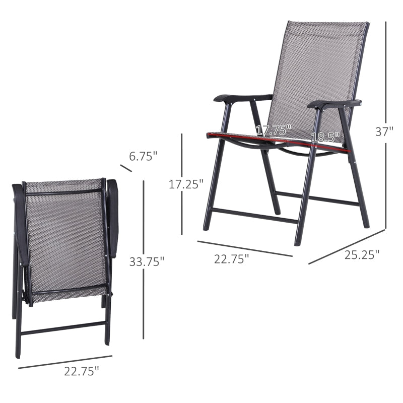 Set of 4 Folding Lounge Dining Mesh Lawn Chair Seats for Outdoor Patio Pool Deck Garden, Grey