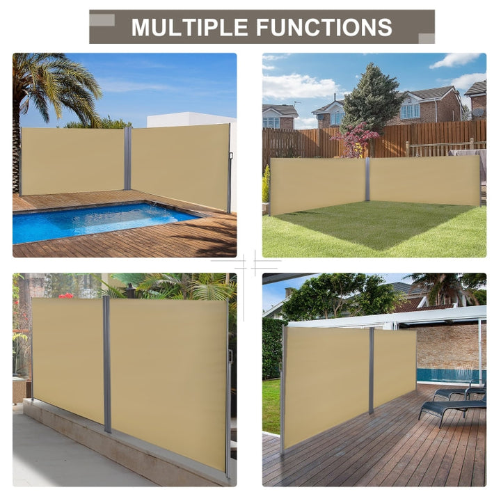 Retractable Double Side Awning Privacy Screen Divider Outdoor Deck Patio Balcony Shade, Beige