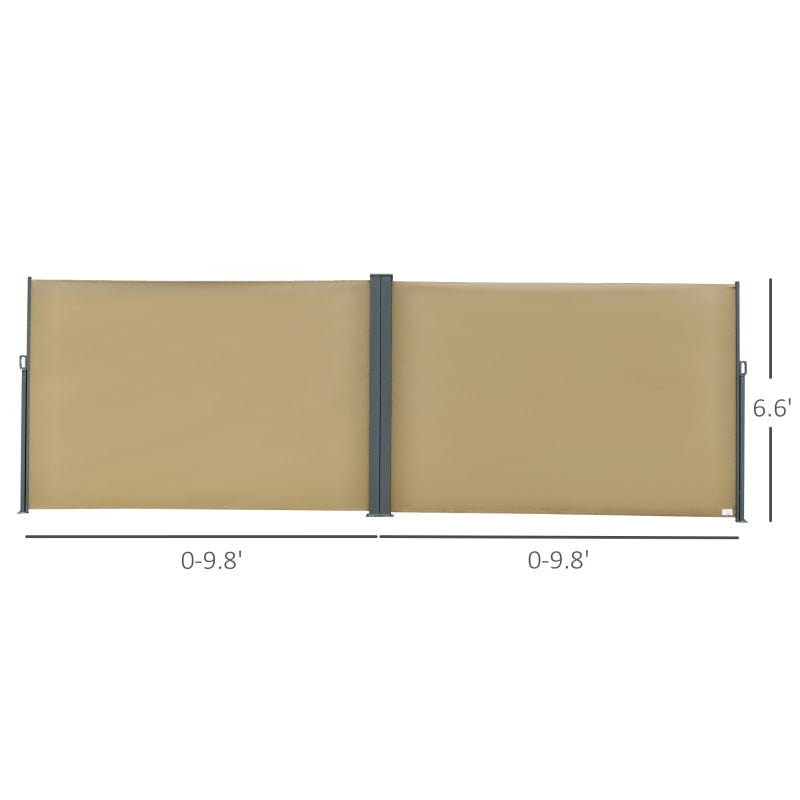 Retractable Double Side Awning Privacy Screen Divider Outdoor Deck Patio Balcony Shade, Beige