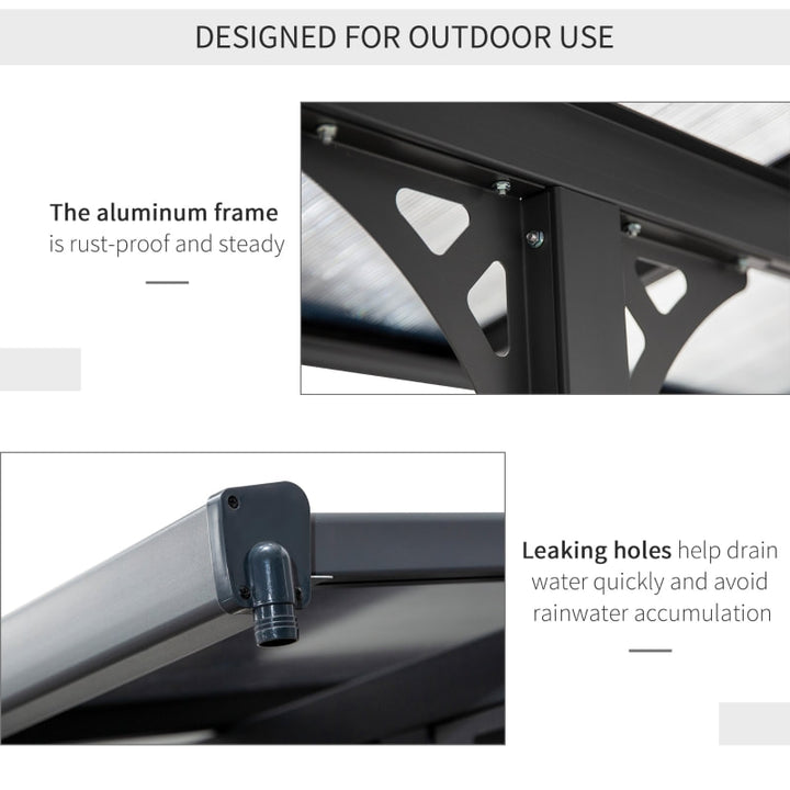 14.25' x 10' Sloped Aluminum PC Hardtop Adjustable Gazebo Pergola Awning Canopy Shelter, Grey