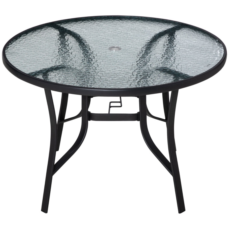 42 round glass patio table with umbrella hole manufacturers wholesalers 42" Round Glass-Top Steel Outdoor Dining Table w Umbrella Hole for Pat – Fab Finds Online