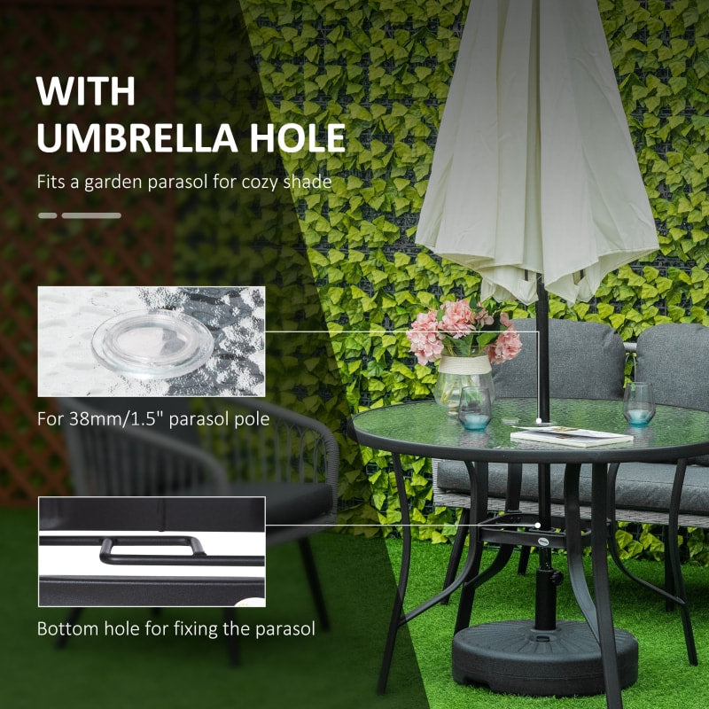 42 round glass patio table with umbrella hole manufacturers wholesalers 42" Round Glass-Top Steel Outdoor Dining Table w Umbrella Hole for Pat – Fab Finds Online
