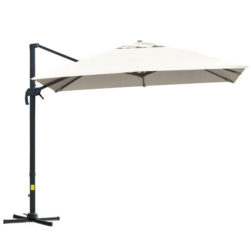 10ft Square Rotating Tilt Offset Cantilever Umbrella Patio Parasol w Cross Base, Cream White