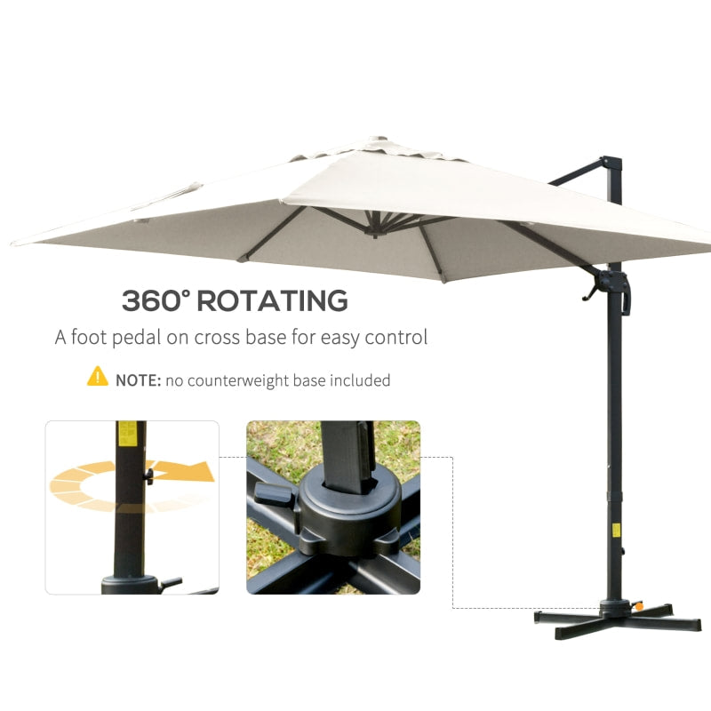 10ft Square Rotating Tilt Offset Cantilever Umbrella Patio Parasol w Cross Base, Cream White