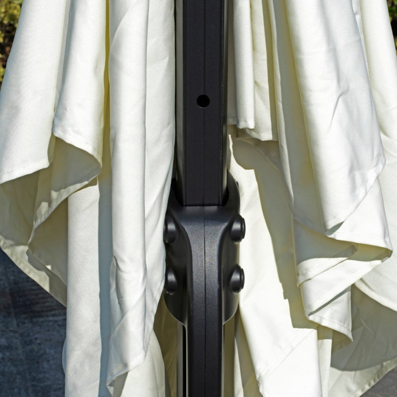10ft Square Rotating Tilt Offset Cantilever Umbrella Patio Parasol w Cross Base, Cream White