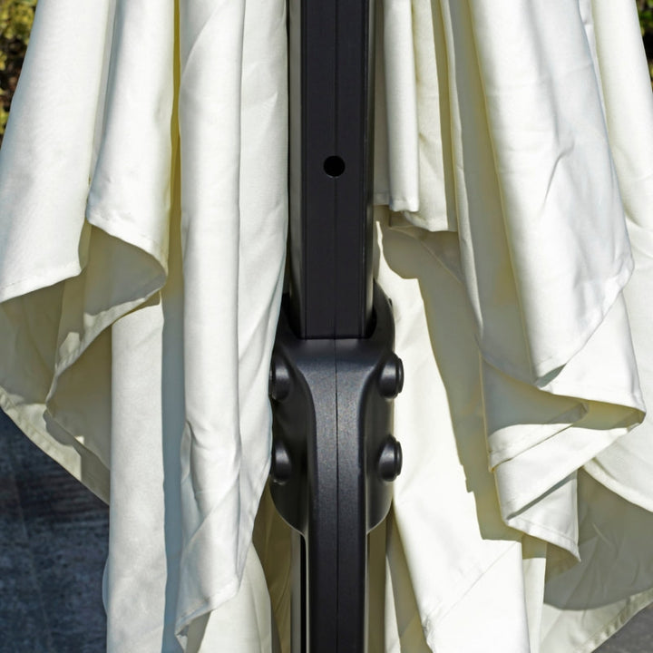 10ft Square Rotating Tilt Offset Cantilever Umbrella Patio Parasol w Cross Base, Cream White