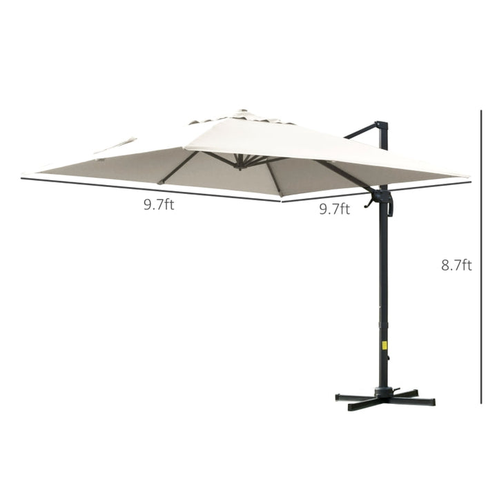 10ft Square Rotating Tilt Offset Cantilever Umbrella Patio Parasol w Cross Base, Cream White