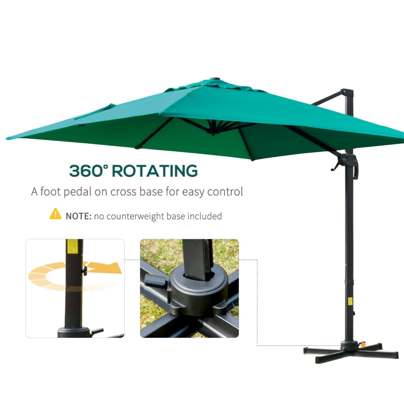 10ft Square Rotating Tilt Offset Cantilever Umbrella Patio Deck Parasol w Cross Base, Green