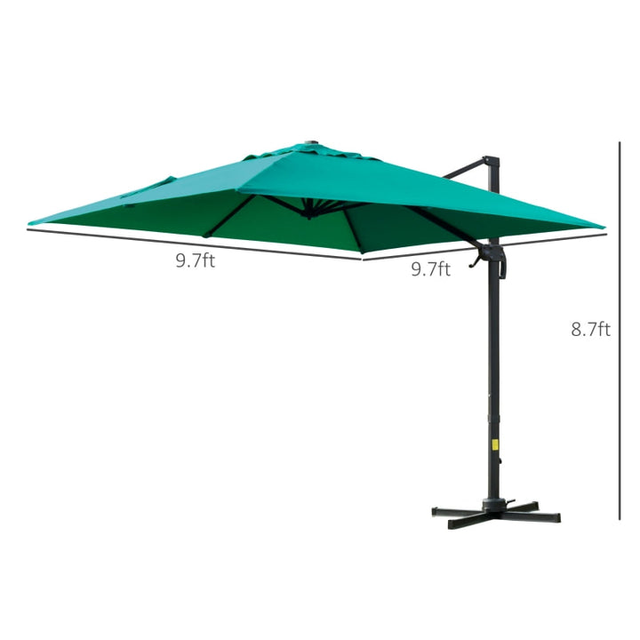 10ft Square Rotating Tilt Offset Cantilever Umbrella Patio Deck Parasol w Cross Base, Green