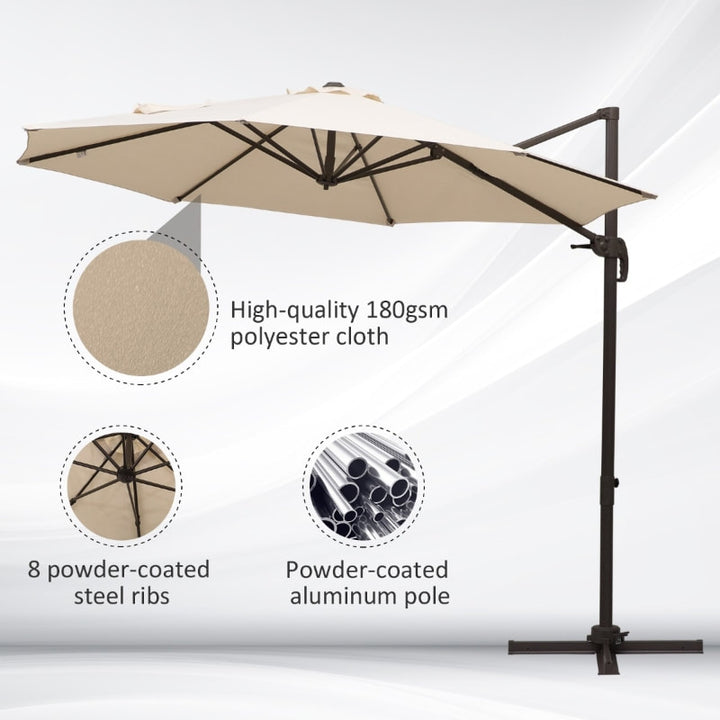 10ft Round Rotating Tilt Offset Cantilever Umbrella Patio Deck Parasol Shade w Cross Base Cream
