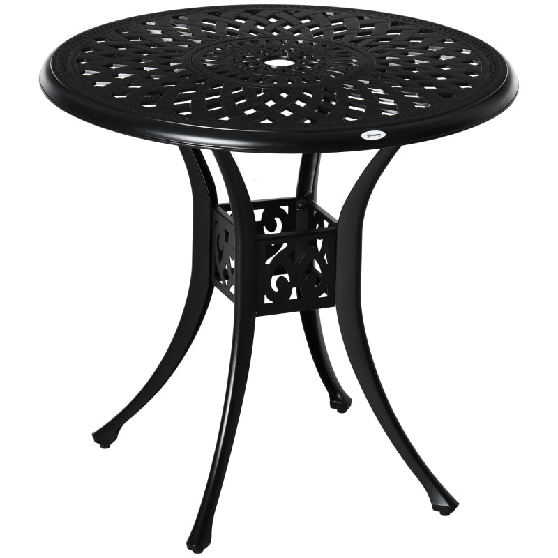 30" Round Cast Aluminum Bistro Dining Accent Table w/ Umbrella Hole Outdoor Patio Garden, Black