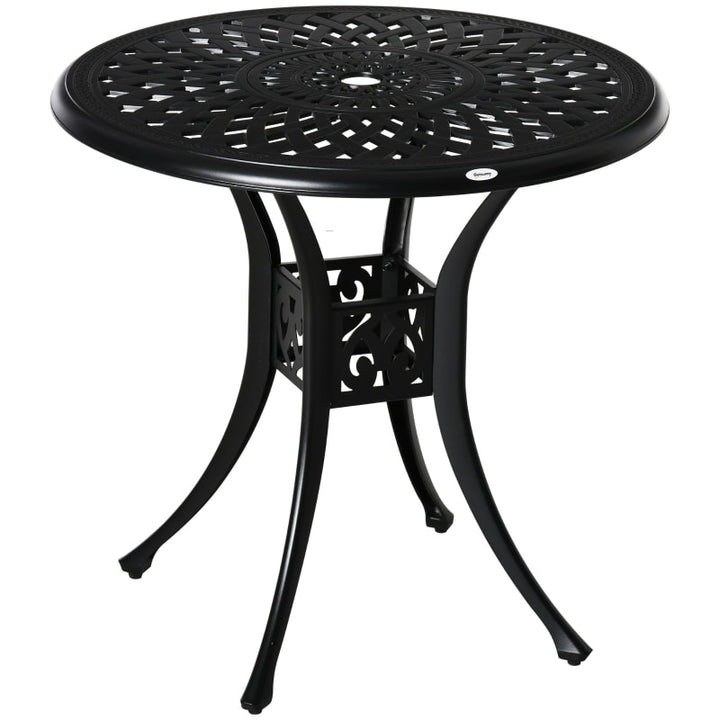 30" Round Cast Aluminum Bistro Dining Accent Table w/ Umbrella Hole Outdoor Patio Garden, Black