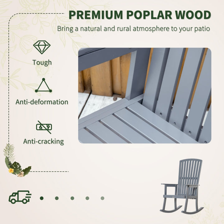 Farmhouse Poplar Wood Rocking Chair Indoor Outdoor Porch Patio Deck Garden, Fade Resistant Grey