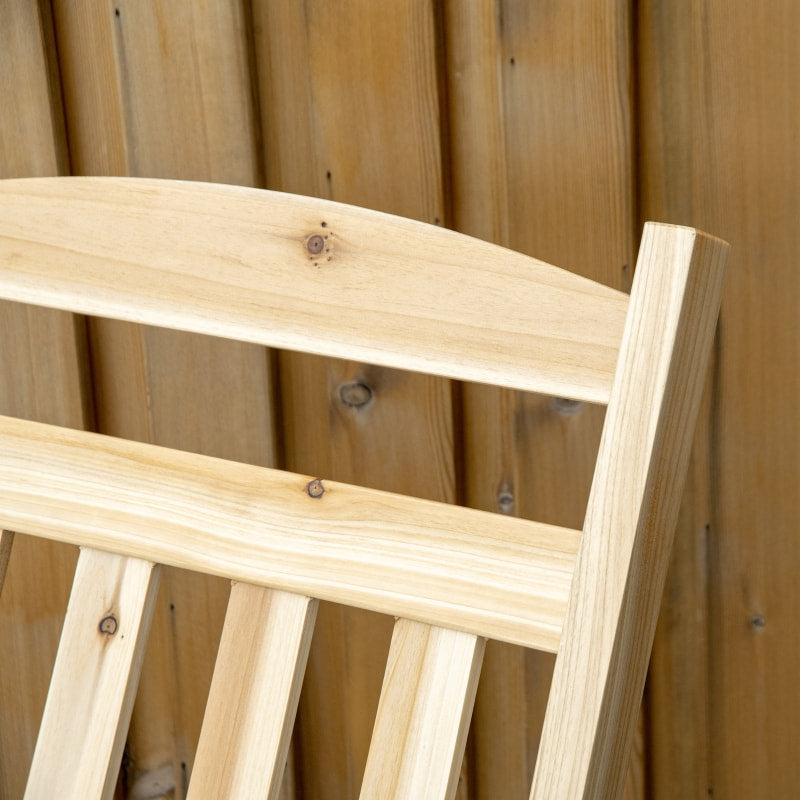 2pc Classic Wooden Porch Rocking Chair w Folding Table, Outdoor Patio Deck Garden, Natural Fir