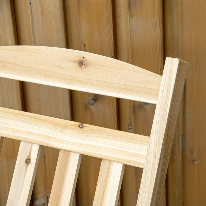 2pc Classic Wooden Porch Rocking Chair w Folding Table, Outdoor Patio Deck Garden, Natural Fir