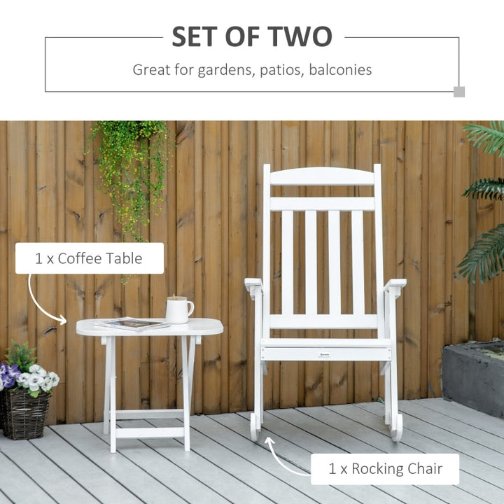 2pc Classic Wooden Porch Rocking Chair w Folding Table, Outdoor Patio Deck Garden, White Fir