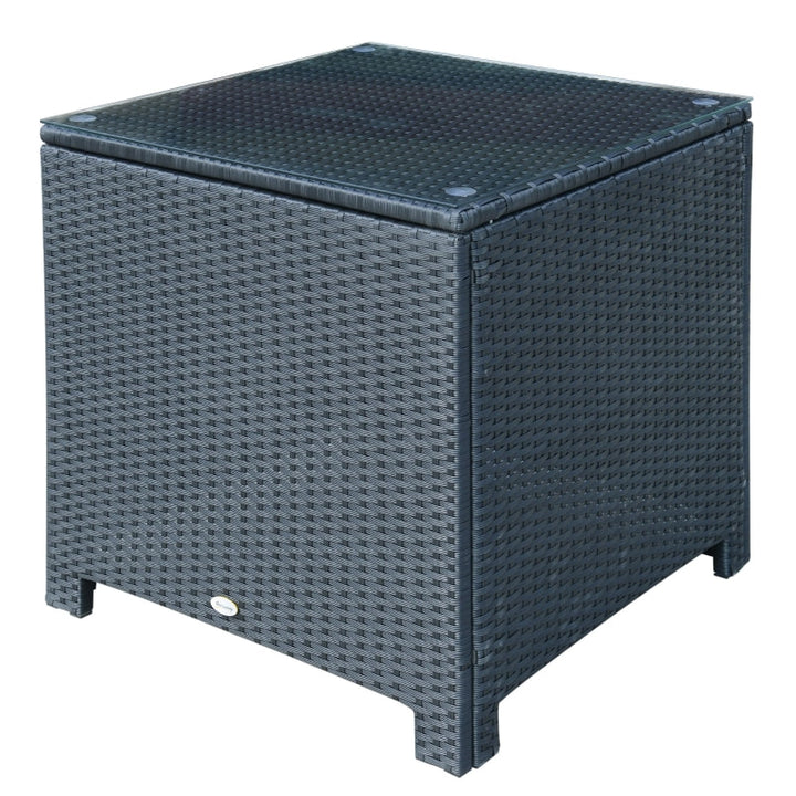 PE Rattan Wicker Side End Coffee Table w Glass Top, Outdoor Dining Patio Deck Furniture - Black