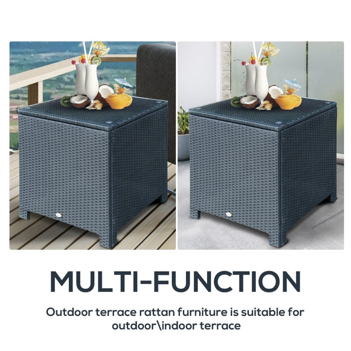 PE Rattan Wicker Side End Coffee Table w Glass Top, Outdoor Dining Patio Deck Furniture - Black
