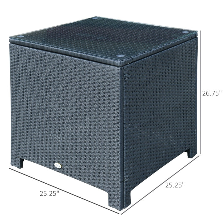 PE Rattan Wicker Side End Coffee Table w Glass Top, Outdoor Dining Patio Deck Furniture - Black